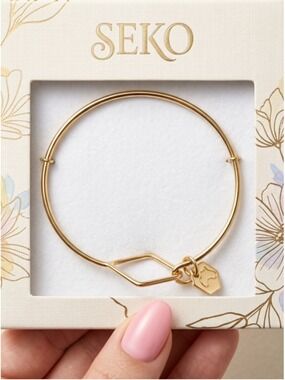 African Artisan Gold Tone Bangle Bracelet with Lock Charm Bracelet New